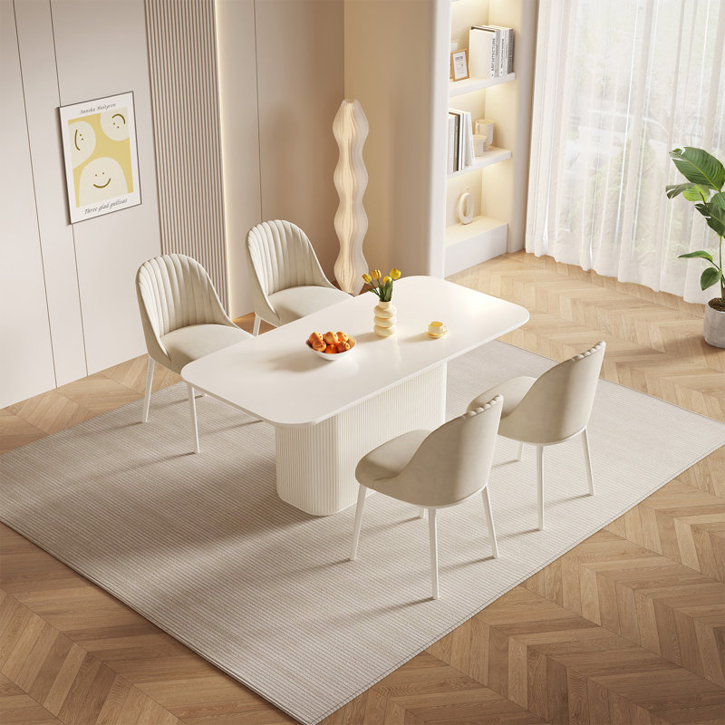 Ensemble de table de salle à manger 5 pièces, blanc crème, salle à manger, 5 pièces: table, 4 chaises