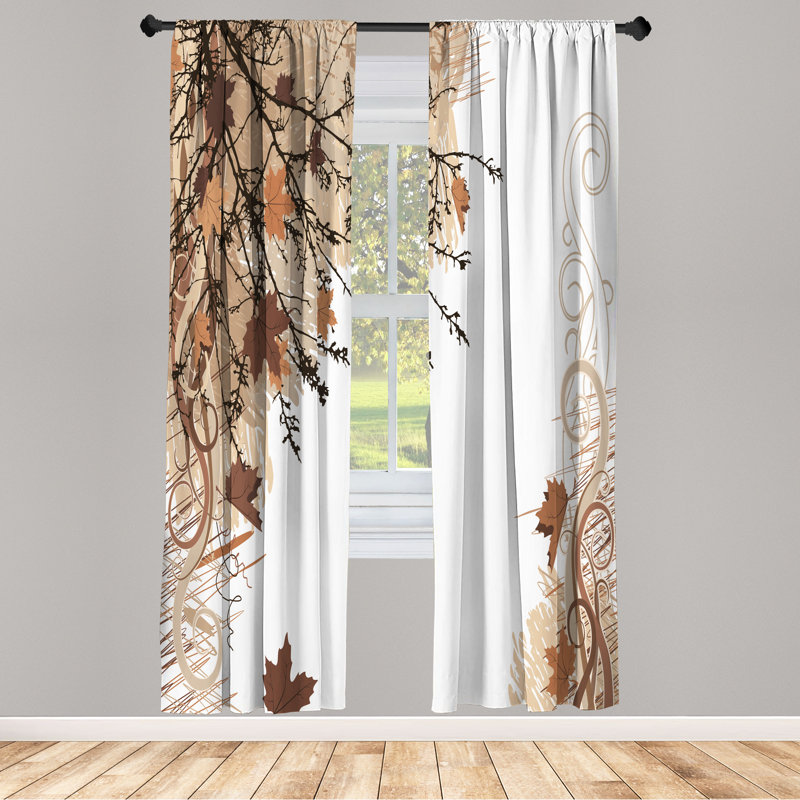 Ebern Designs Nature Curtains, Fall Earth Tones Autumn Leaf, Pair of 28", Pale Brown, 28" W x 63" L