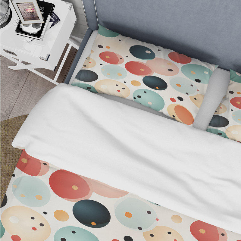 Literie Turquoise à pois Revival Delight II, Housse de couette simple + 1 taie décorative stan