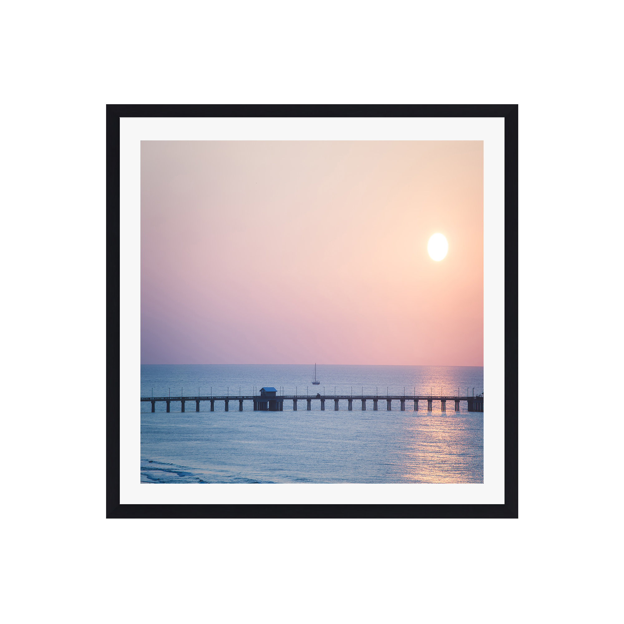 Morning Sail by Ann Hudec, 36" H x 36" W x 2" D, Black Floater Framed, No