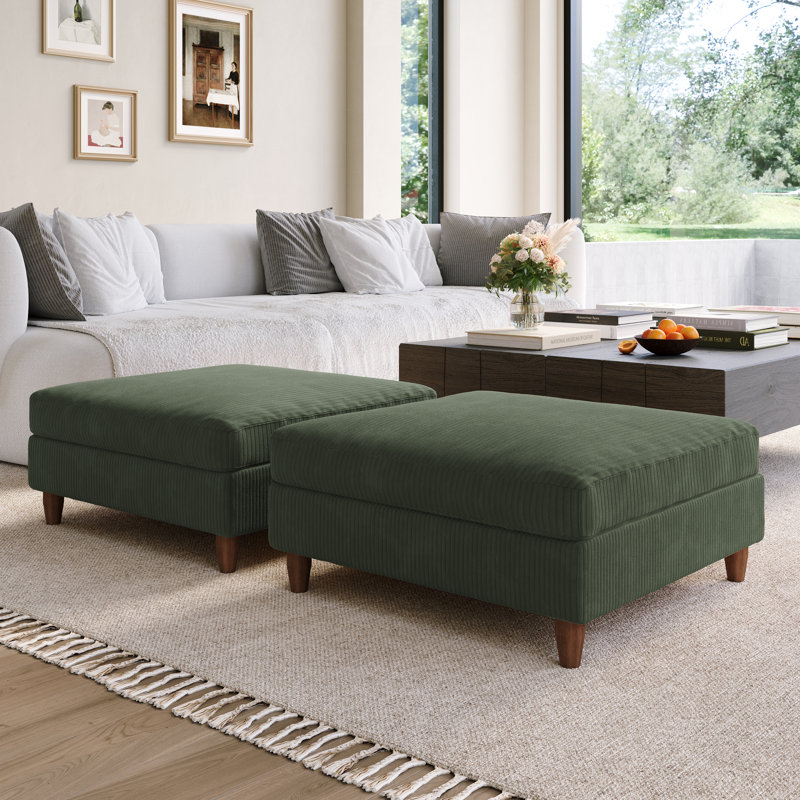 Rothsay Solid-Color Square Corduroy Ottoman(Set Of 2), Green