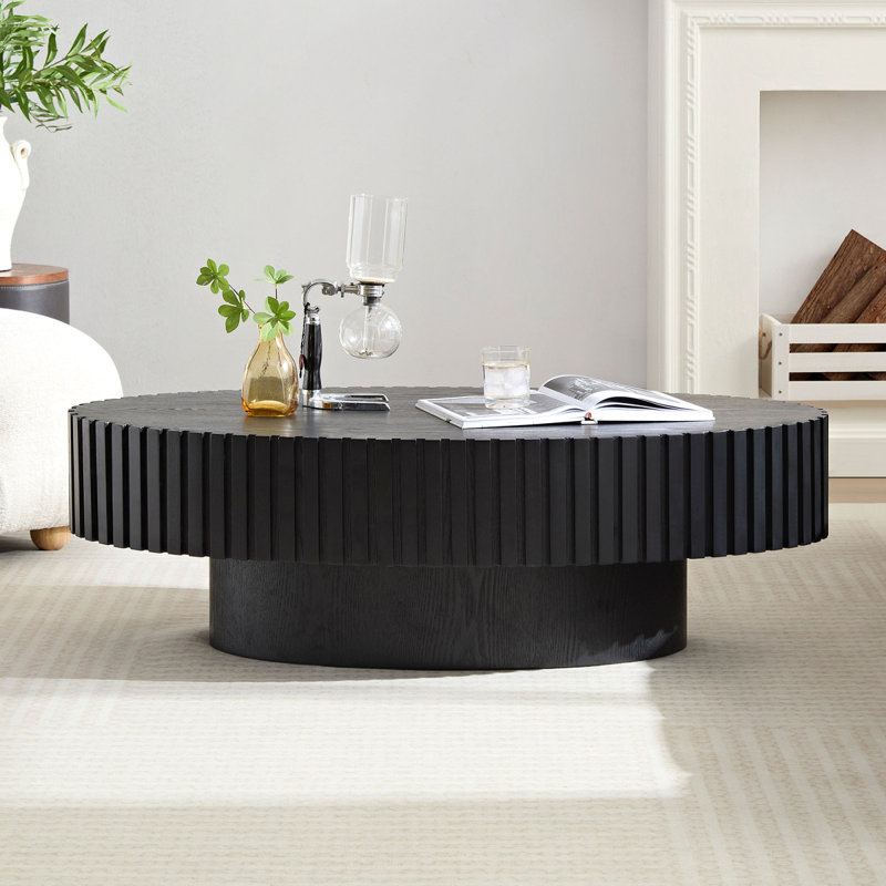 Table basse à tambour moderne de 43,7 pouces de style moderne fabriquée à la main par Ellipse, Noir