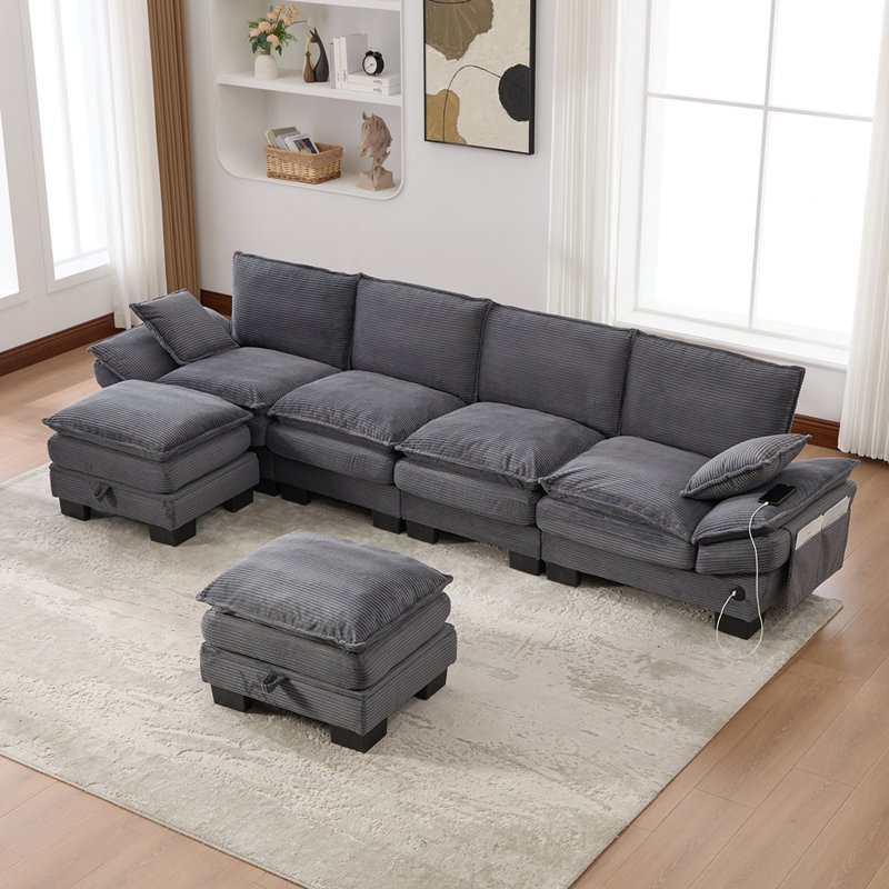 Canapé rembourré en velours côtelé Comfy, Gris foncé