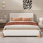 Élégant lit tapissier avec pieds en bois massif naturel, centre de chambre luxueux et confortable