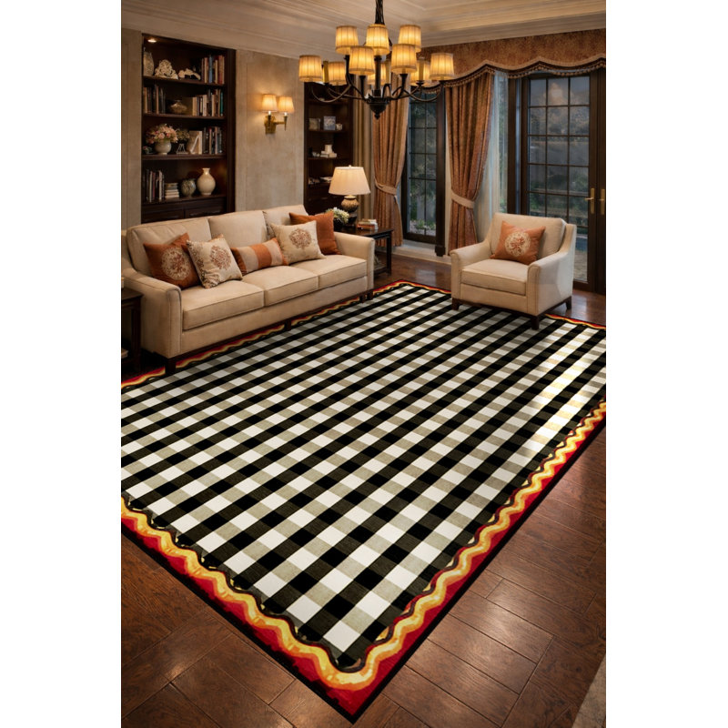 Tapis noir tissé à carreaux lavables Mosso, 3'3" x 6'7"