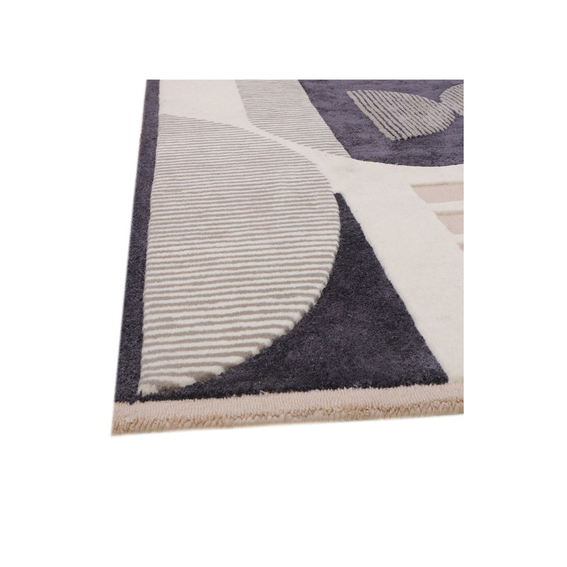 Abstract Area Rug in Black/Beige/Wheat, Runner 2'6" x 12'