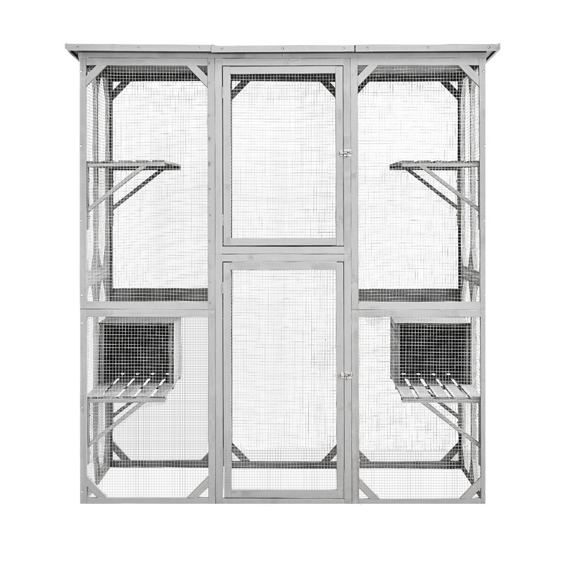 Catio Outdoor Cat Enclosure with Roof 72" Height Cat Wooden House Large Cat Cage with 3 Jumping Platforms and 2 Napping Houses for Cat Activity