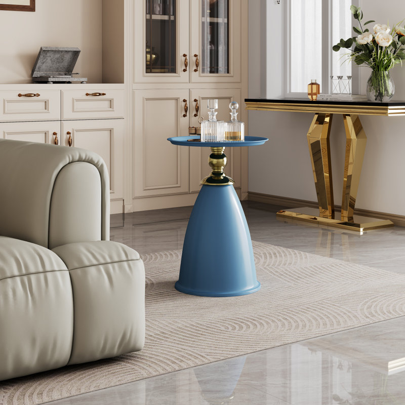 Table de bout en fer Luxury Design, table d'appoint ronde minimaliste pour petits espaces, Bleu