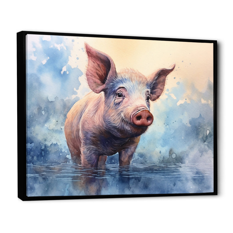 Sweet Piglette sur toile, H 12 po x l 20 po x P 1 po, Cadre flottant noir