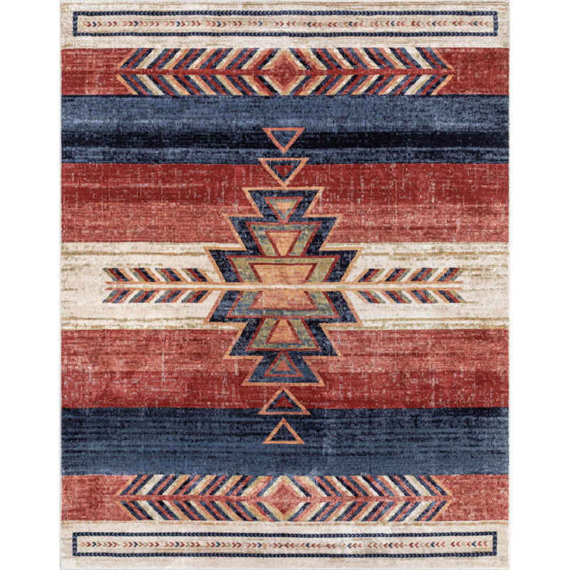  Tapis à motif tribal Crimson Southwestern, Rectangulaire 3 pi 11 po x 5 pi 3 po