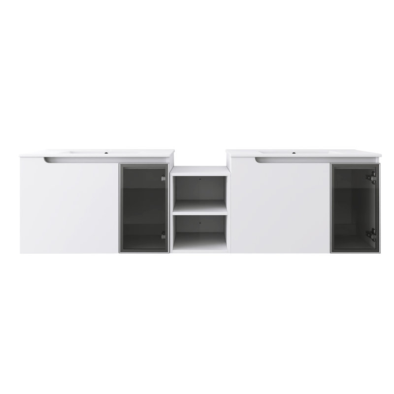 Meuble-lavabo mural 72 po avec lavabo en céramique blanc brillant 72 po