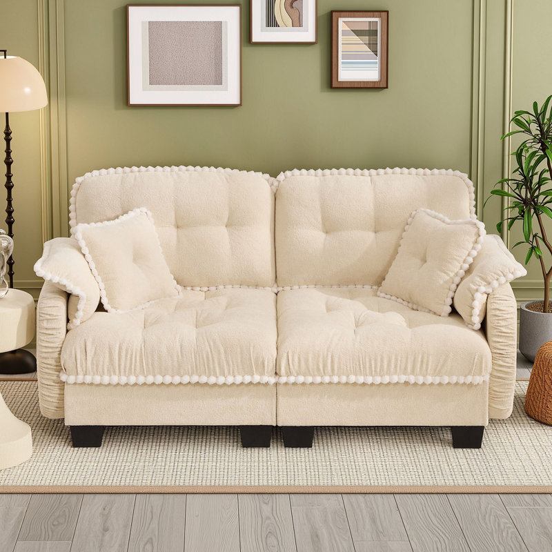 Sofa deux places avec quatre coussins et pieds, Cream Beige