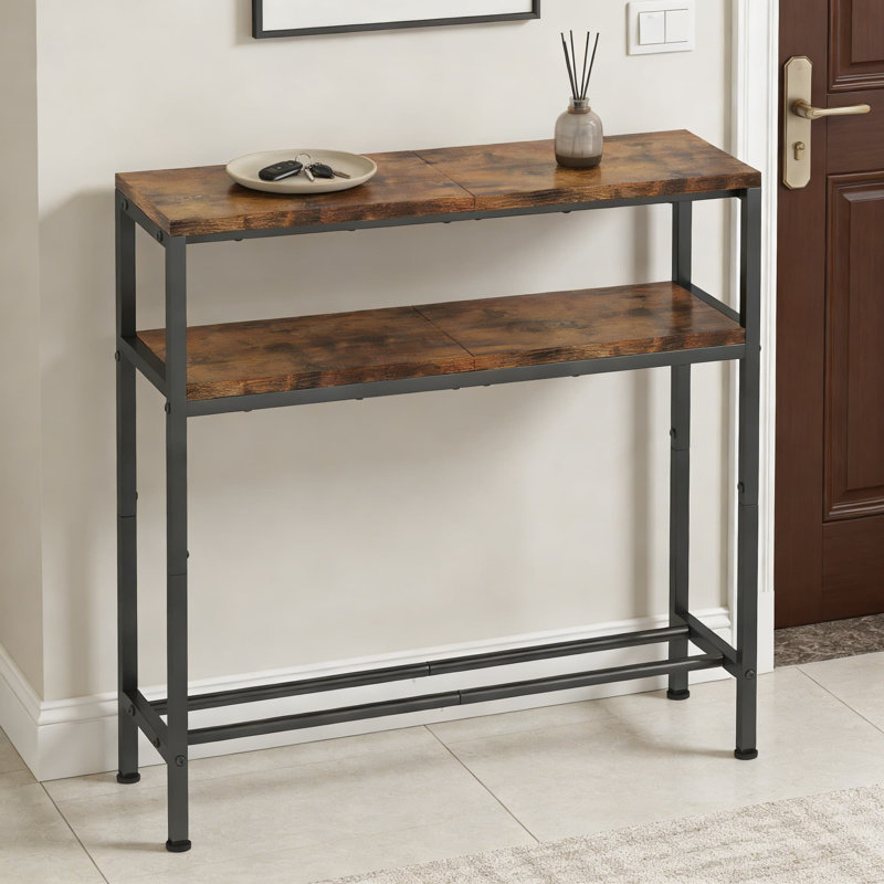 Console industrielle avec rangement, tablette ouverte à 3 niveaux pour l'entrée, le salon, le couloir et la chambre à coucher, finition rétro brun rustique