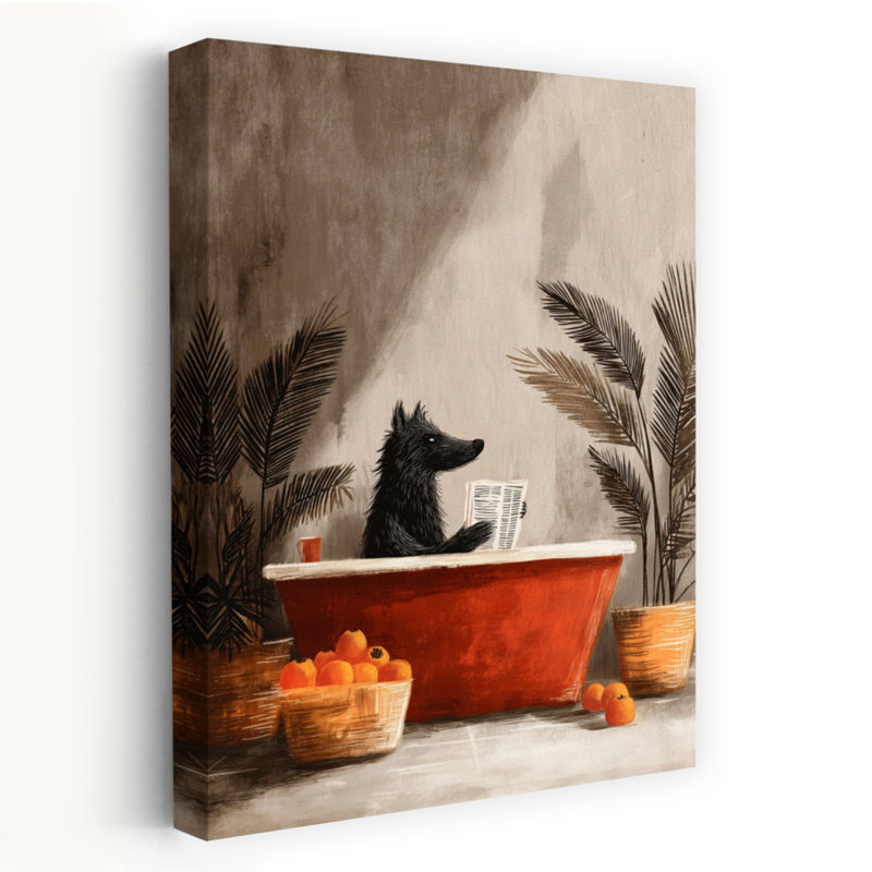Wolf In Bathtube 4 1 Piece Wrapped Canvas Wall Art, 152.4 cm H x 101.6 cm W