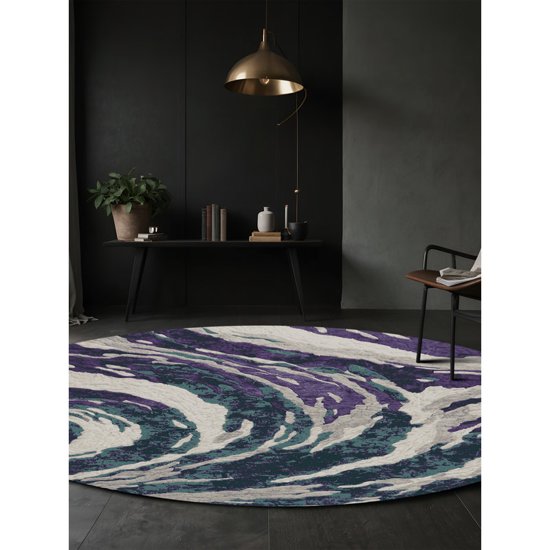 Machine Washable Gray Area Rug, Round 5'