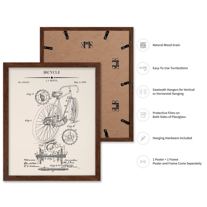 Plan de bicyclette no 3, Affiche, H 08 po x l 10 po, Encadrement brun