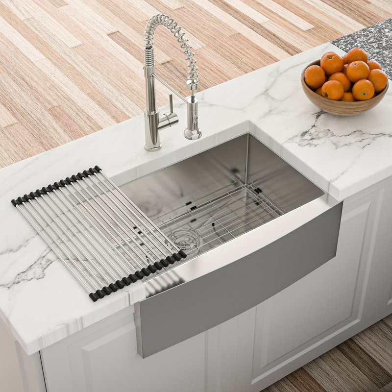 24 Inch Deep 16 Gauge Stainless Steel Apron Front Kitchen Sink, T304 Construction, X - Shaped Water Guide For Smooth Drainage, R10 Rounded Corner, Condensation Coating, 3Mm Pad, Package With Drain