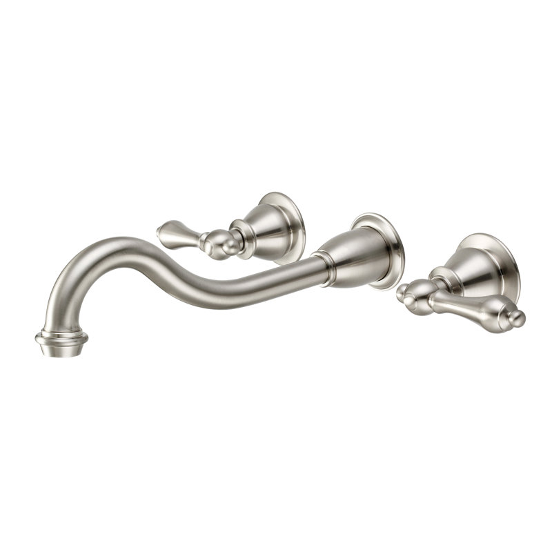 Robinet de salle de bain mural, Poignées levier, Nickel brossé