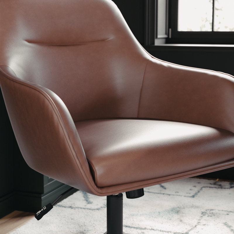 Saddle Brown Faux Leather Swivel Office Chair with Oil Rubbed Bronze Frame