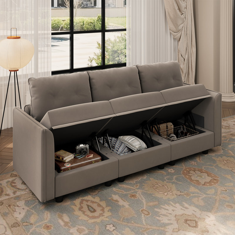 Canapé modulaire à accoudoirs courbés 85 po avec rangement Zendajas, Mélange de polyester brun clair
