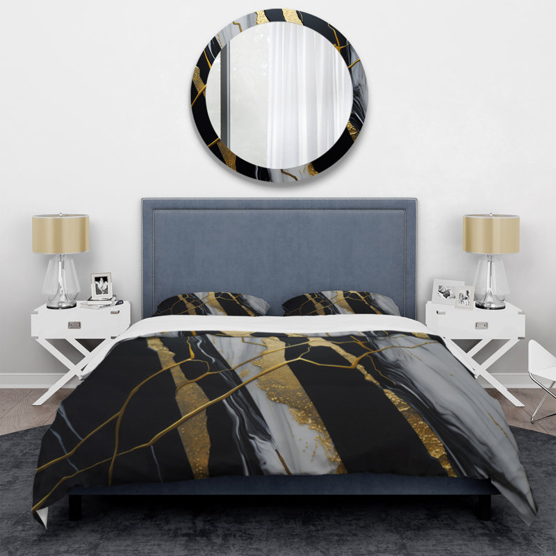 Abstract Geode Black II - Ensemble de housse de couette moderne - Polyester microfibre