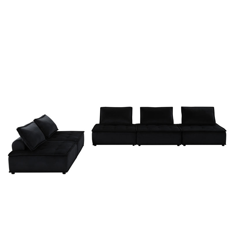 Canapé modulaire en velours noir de 29,24 po Grand, luxueux, profondeur d'assise de 25,5 po, chic et spacieux