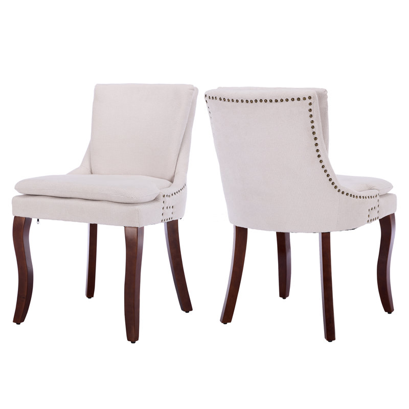 Chaise de salle à manger rembourrée en tissu 32,9 po H Chenille (ensemble de 2), Beige