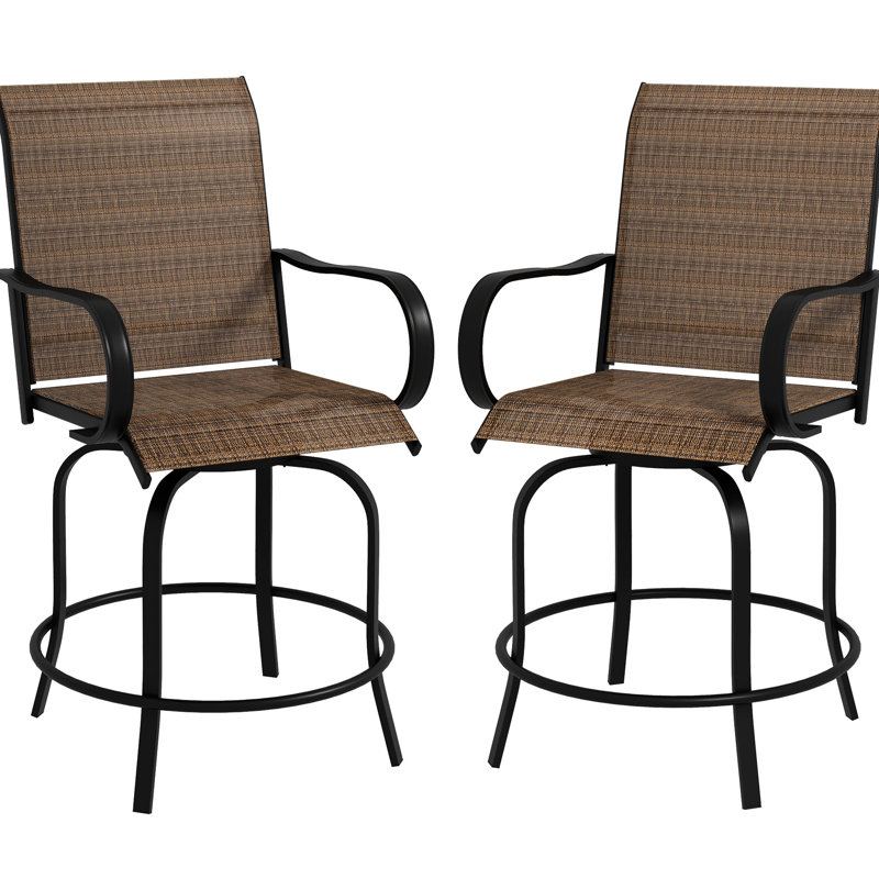360 Swivel Poolside Dining Bar Stools, Of 2 Tan Chairs With , High Mesh Fabric & Steel Frame For Patio, Balcony, Backyard 2Pcs Patio Poolside,