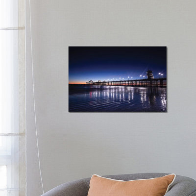 Pier In The Pacific Ocean, Huntington Beach Pier, Huntington Beach, California, USA - Wrapped Canvas Print