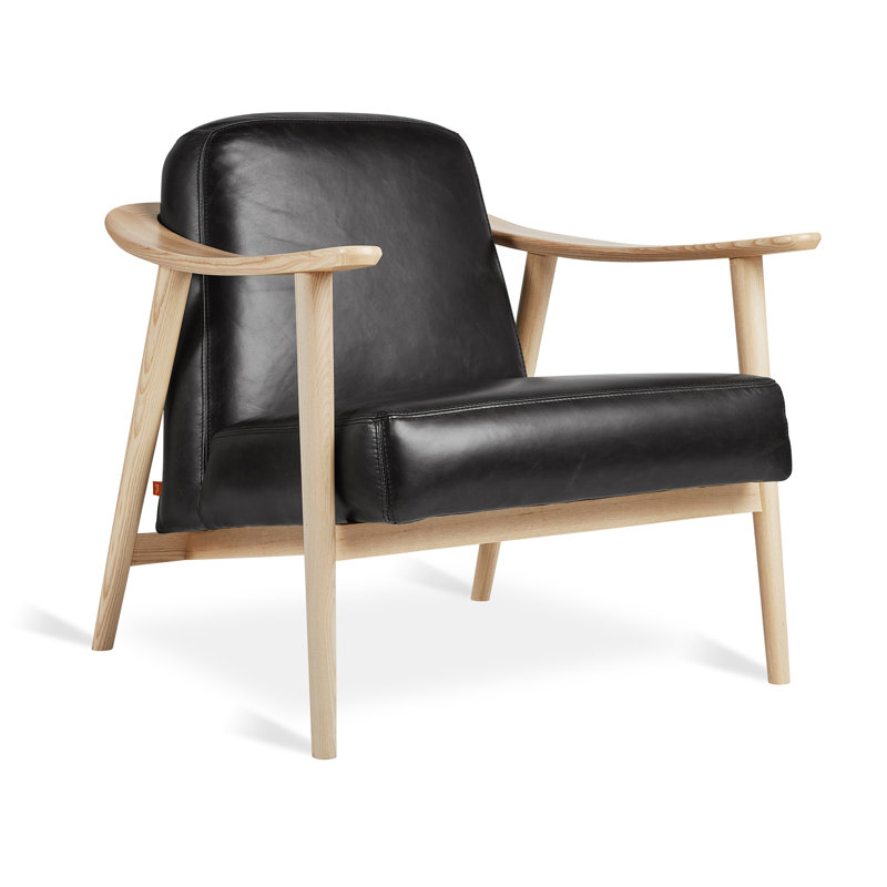 Baltic 76.2Cm Top Grain Leather Wide Armchair, Saddle Black Genuine Leather, Ash Natural