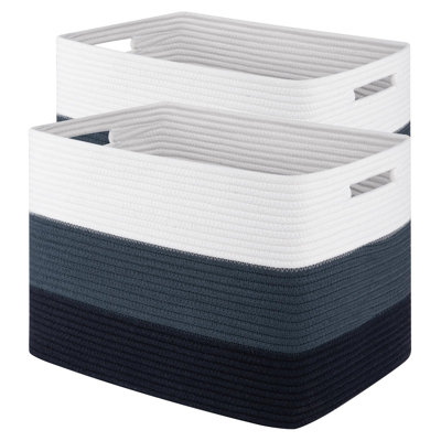 Paniers de rangement pour l'organisation, 2 paniers de rangement tissés pour le rangement, paniers rectangulaires pour étagères, bleu dégradé