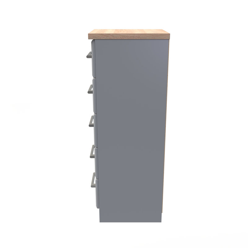 Fully Assembled Berti 5 - Drawer Chest of Drawers, Dusk Grey/Oak