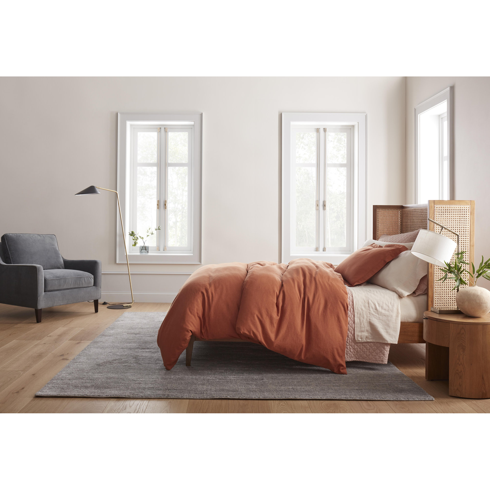 Jeffen Linen Blend Duvet Set, Rust, King / Cal King Duvet Cover + 2 King Shams