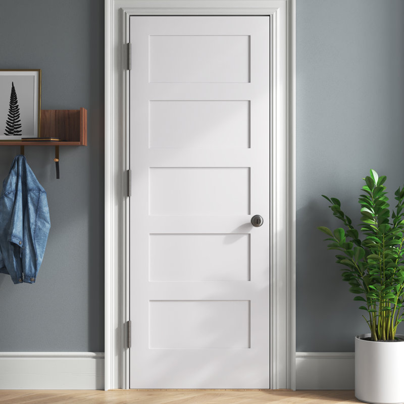 Primed White Solid Wood 5-Panel Interior Shaker Door