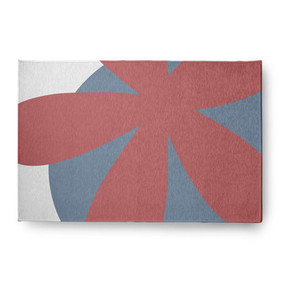 Tapis intérieur / extérieur en chenille tissé à la machine bleu / rouge / gris clair