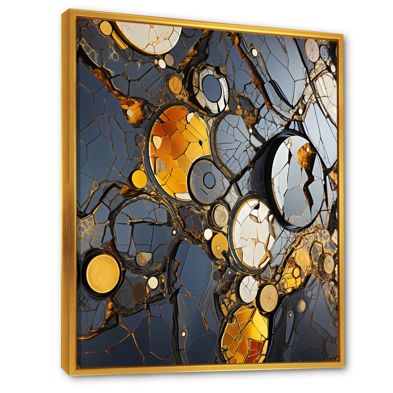 Marbre jaune et élégance I - art mural géométrique, H 44 po x l 34 po x P 1,5 po, Cadre flottant doré