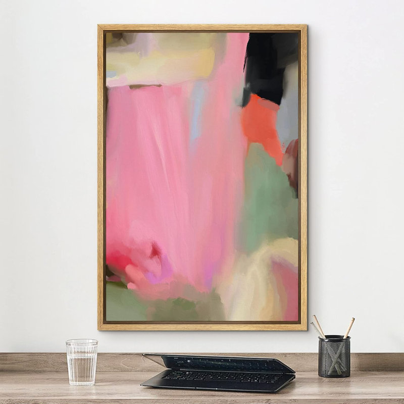«Pink Geometric Strokes», reproduction sur toile encadrée, Naturel, H 36 po x l 24 po x P 1,5 po