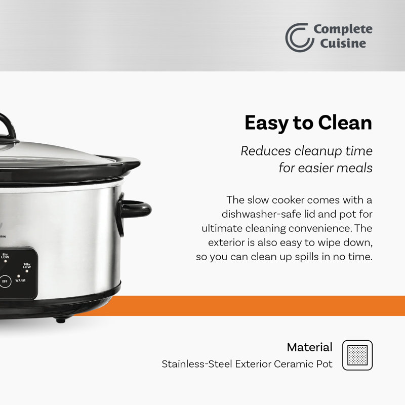Complete Cuisine CC-6200-SS-PG 6-Quart Programmable Slow Cooker