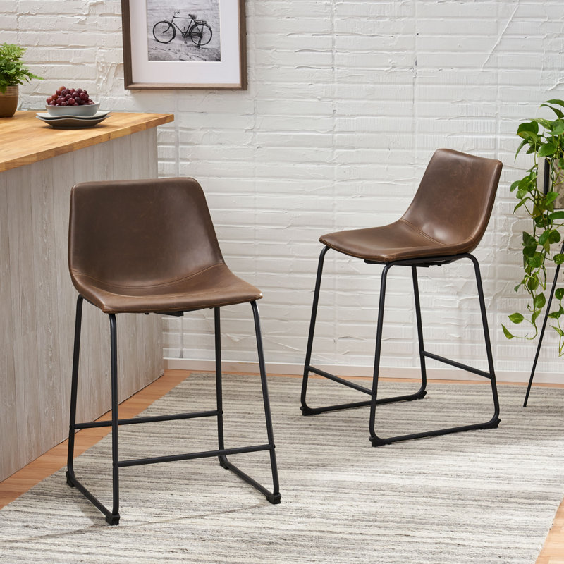 Tabouret de bar et de comptoir rembourré Cobina, Brun rétro, Tabouret de bar (assise de 30 po de hauteur)