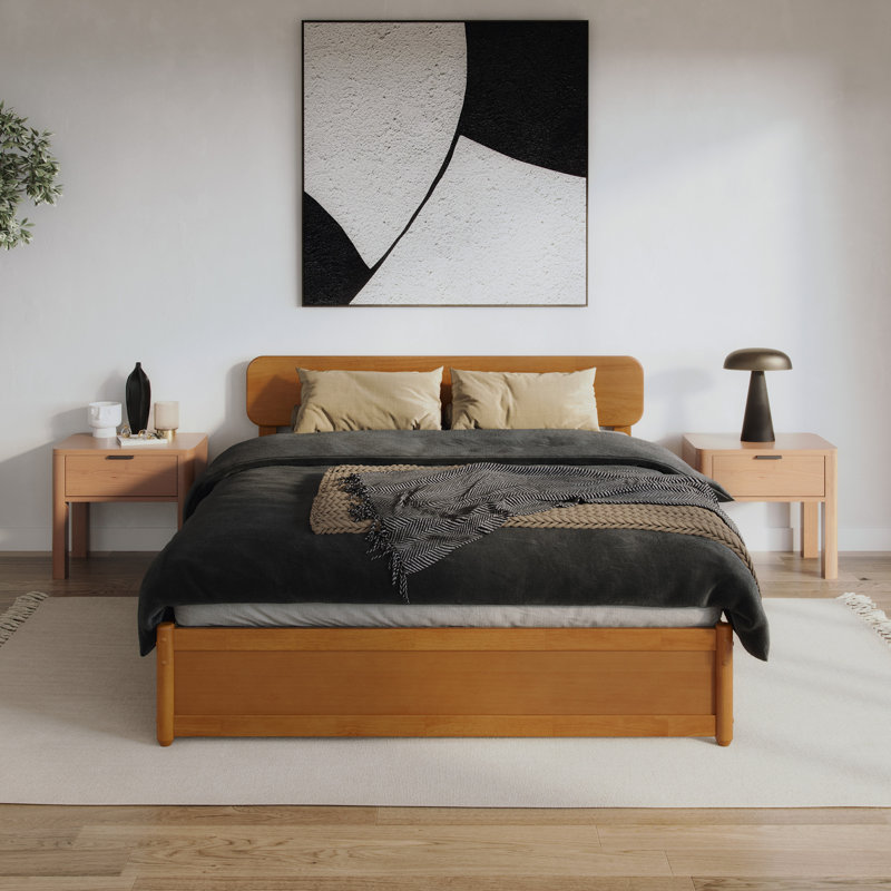 Ause Solid Wood Platform Storage Bed, Queen, Light Toffee