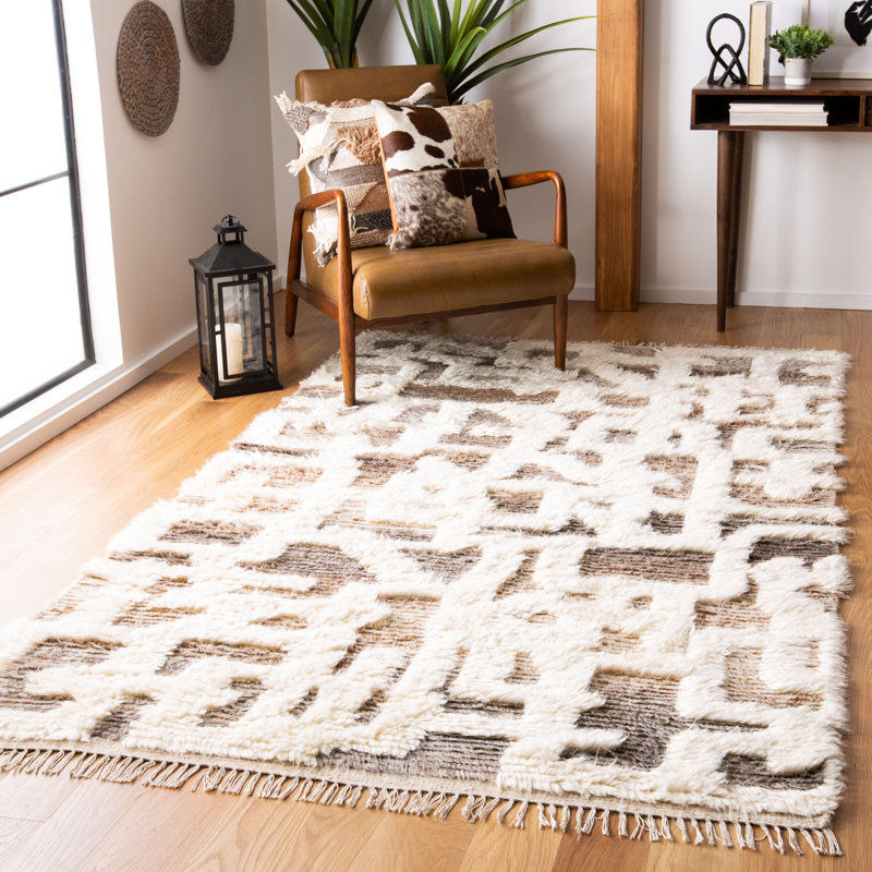 Tapis gris / ivoire en laine / viscose noué à la main Dores, Rectangle de 5 pi x 8 pi