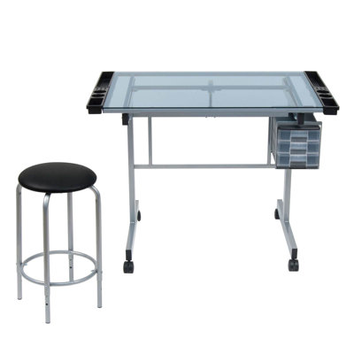 Adjustable Height Glass Steel Drafting Table