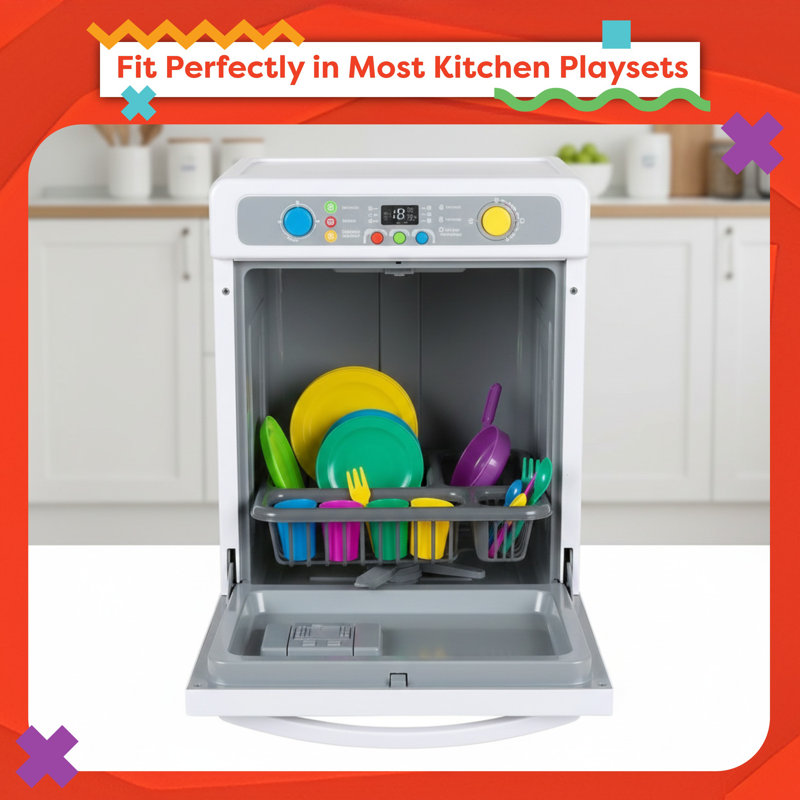 Hey! Play! Kitchen Set for Kids - 27-Piece Plastic Dish Drainer and Tableware Settings for Pretend Food - Toys for Boys and Girls