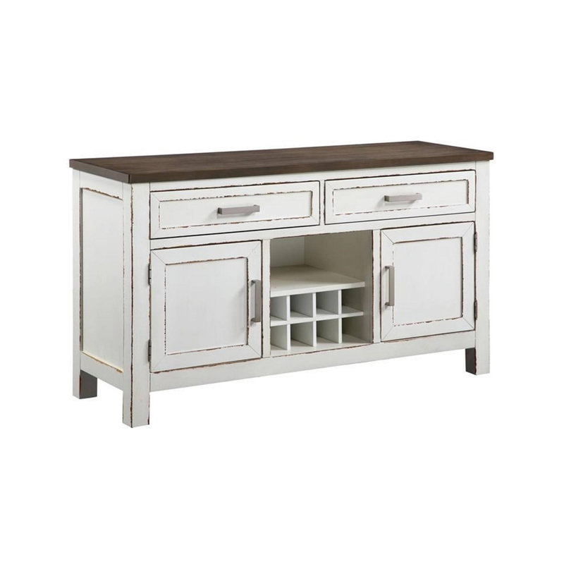 54.4"W Rustic Server, Weathered White/Dark Walnut