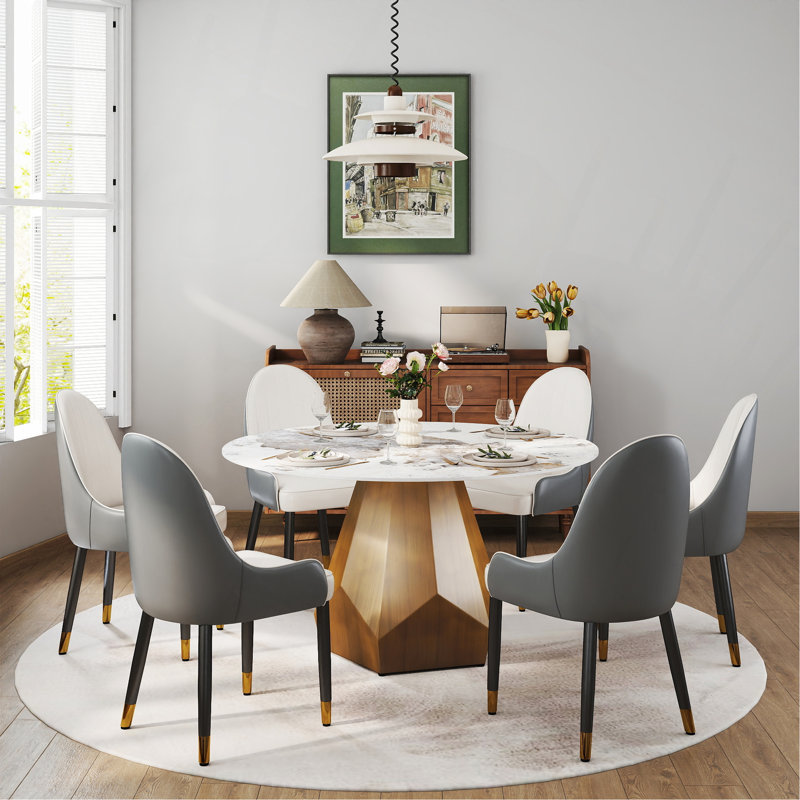 Table de salle à manger de 53 po en marbre avec base en métal