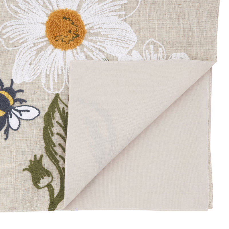 Bee Floral Linen Blend Table Runner – Decorative Botanical Accent for Dining Tables, Consoles & Buffets, 16"x70"
