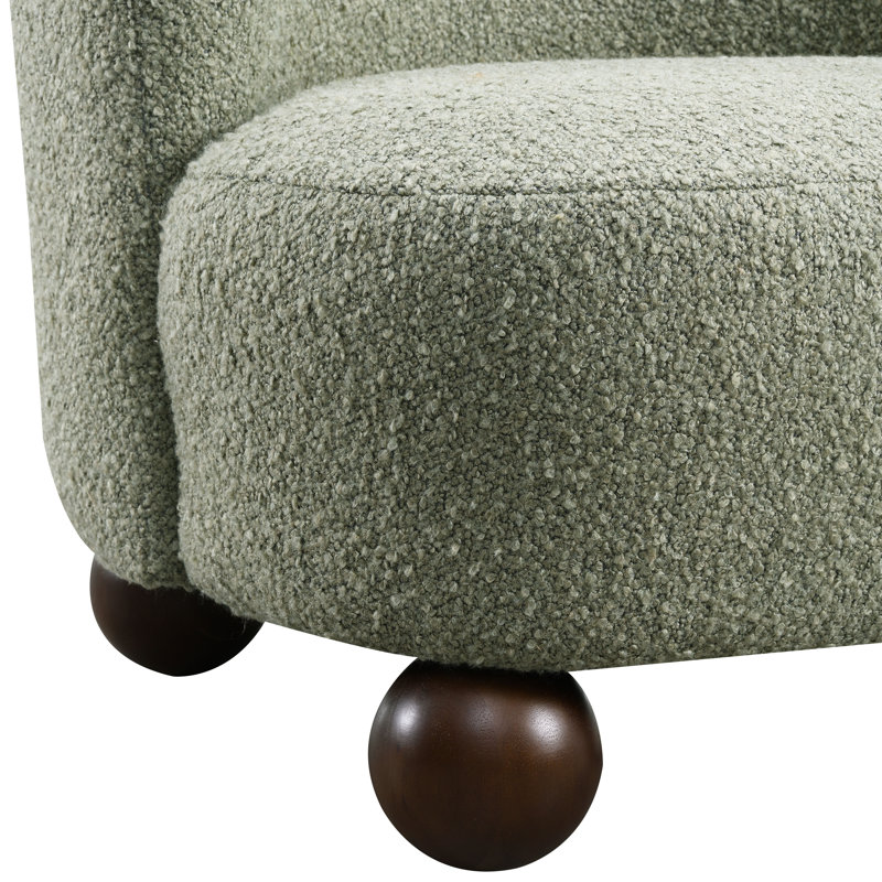 Fauteuil d'appoint rembourré Balleta Boucle, Vert, Bois brun foncé