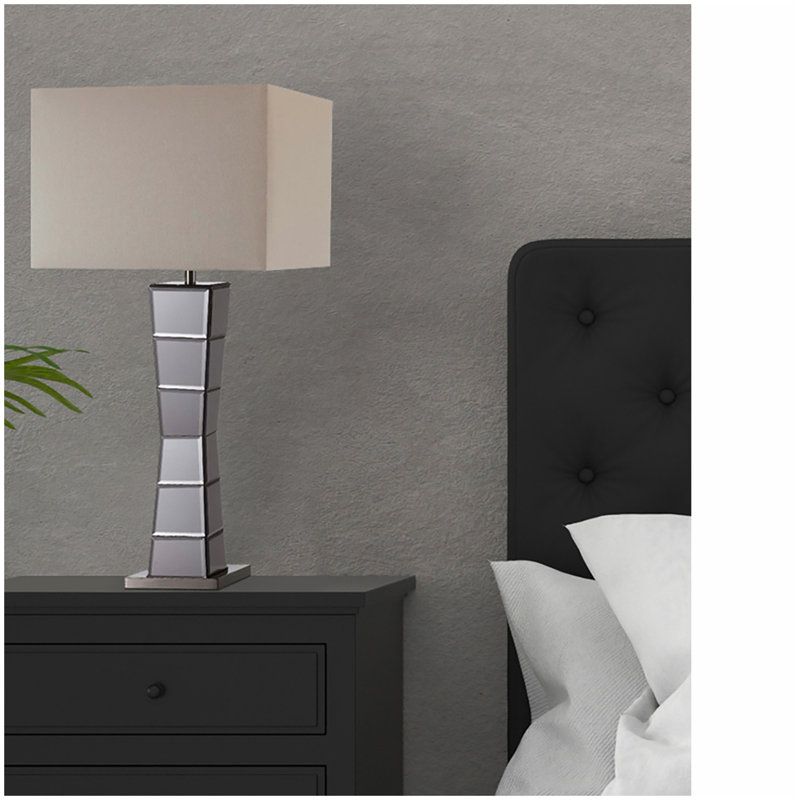 29.5-Inch Alistair Crystal Black Mirror Square Tower Table Lamp