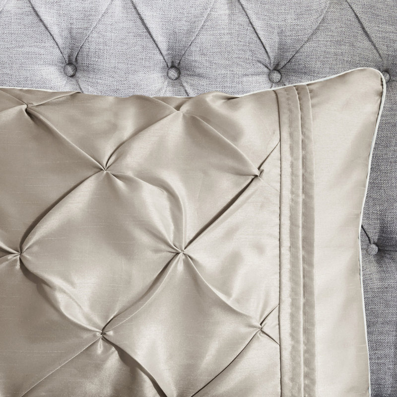 Édredon taupe 7 pièces pour très grand lit - Design avec détails rembourrés l 104 po x L 92 po et plus Lavable à la machine Élégant touffetage à la machine l 72 po x L 84 po + P 15 po Coussin décoratif