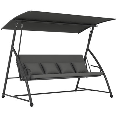 Outsunny Outdoor 2-in-1 Swing Chair Lounger, 3 Seater Garden, Dark Grey